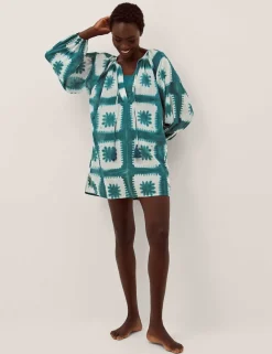 Pure Cotton Printed V-Neck Maxi Kaftan