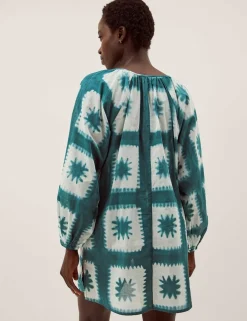 Pure Cotton Printed V-Neck Maxi Kaftan