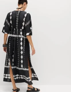 Pure Cotton Printed V-Neck Sheer Kaftan