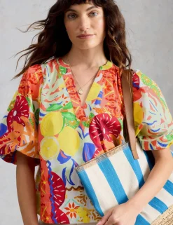 Pure Cotton Printed V-Neck Top