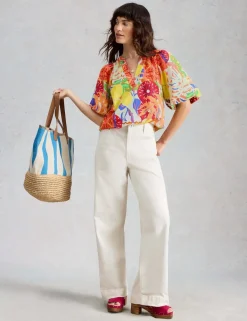 Pure Cotton Printed V-Neck Top