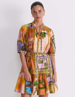 Pure Cotton Printed V-Neck Mini Dress