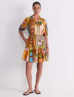 Pure Cotton Printed V-Neck Mini Dress