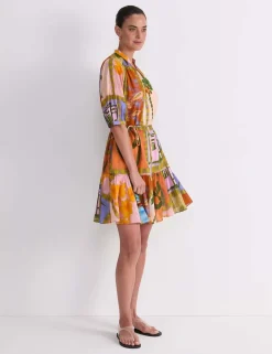 Pure Cotton Printed V-Neck Mini Dress