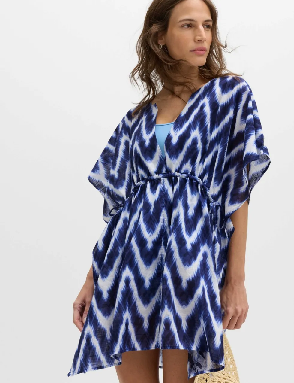Pure Cotton Printed V-Neck Mini Kaftan Dress