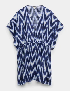 Pure Cotton Printed V-Neck Mini Kaftan Dress