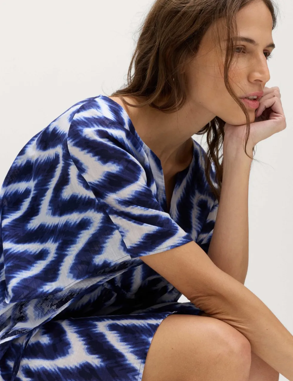 Pure Cotton Printed V-Neck Mini Kaftan Dress