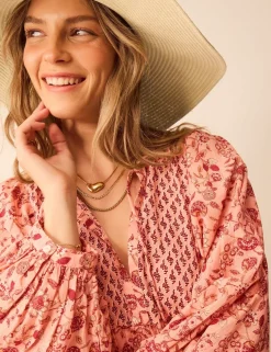 Pure Cotton Printed V-Neck Maxi Beach Dress