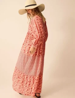Pure Cotton Printed V-Neck Maxi Beach Dress