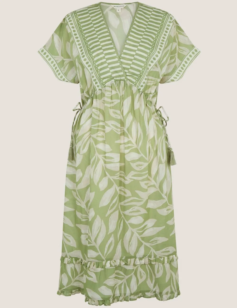 Pure Cotton Printed V-Neck Midi Beach Dress