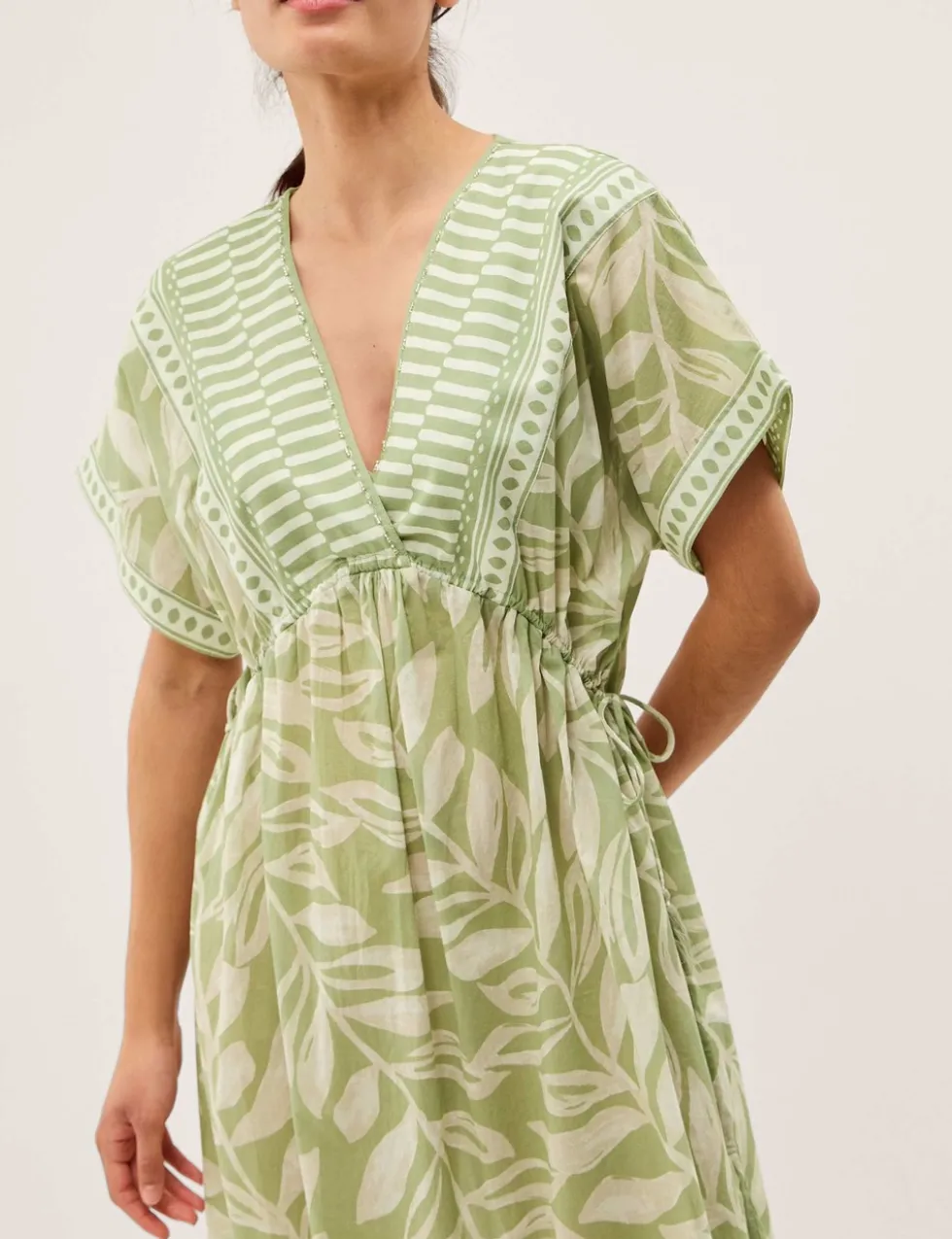 Pure Cotton Printed V-Neck Midi Beach Dress