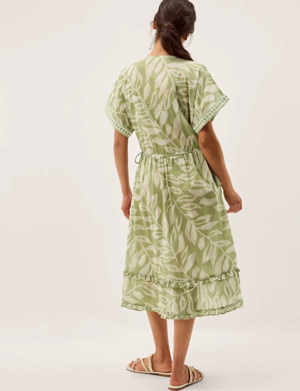 Pure Cotton Printed V-Neck Midi Beach Dress