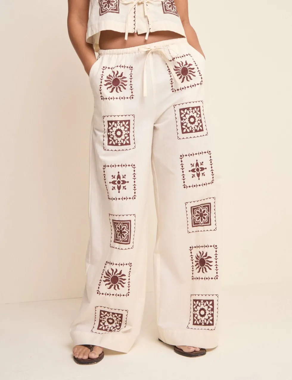 Pure Cotton Printed Wide Leg Trousers