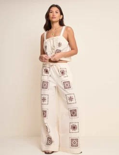 Pure Cotton Printed Wide Leg Trousers
