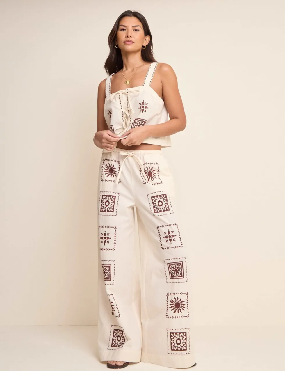 Pure Cotton Printed Wide Leg Trousers