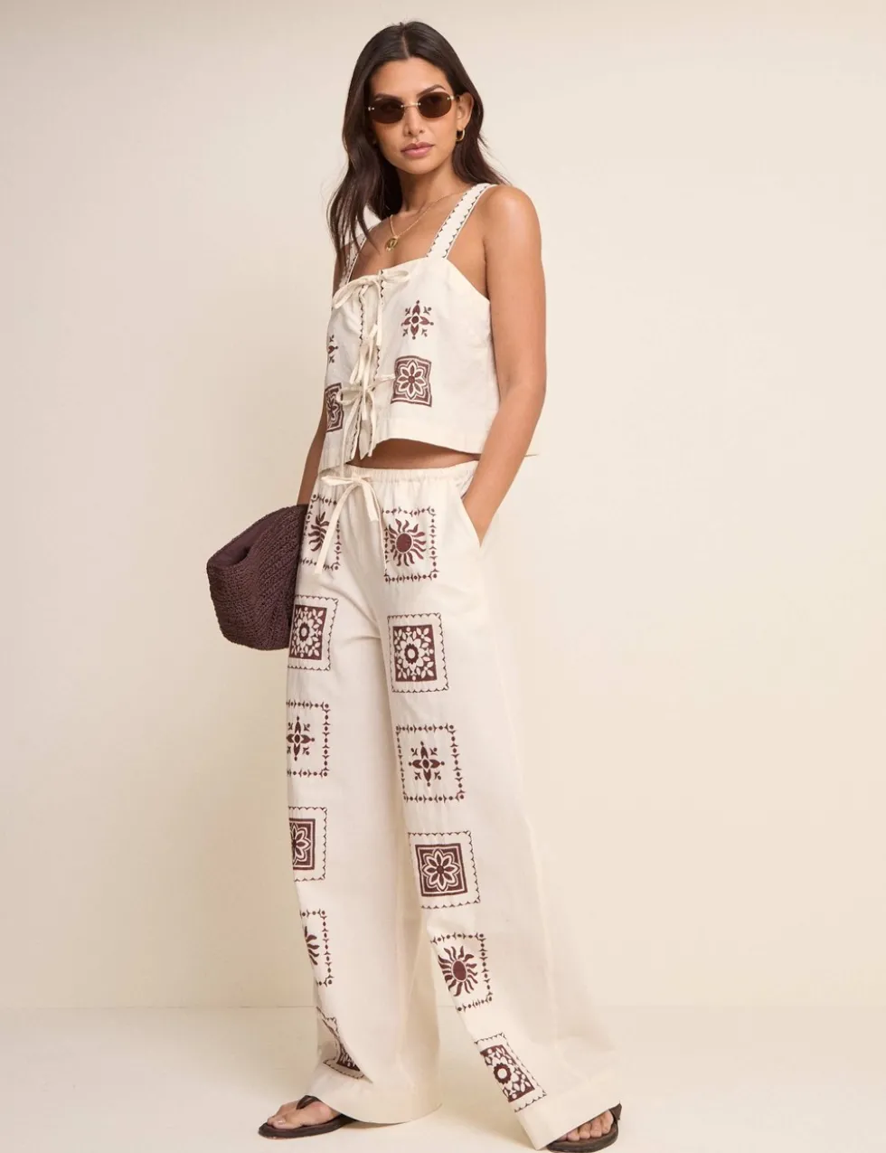 Pure Cotton Printed Wide Leg Trousers