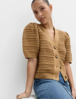 Pure Cotton Puff Sleeve Cropped Cardigan