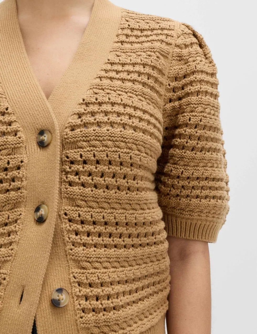 Pure Cotton Puff Sleeve Cropped Cardigan