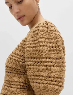 Pure Cotton Puff Sleeve Cropped Cardigan
