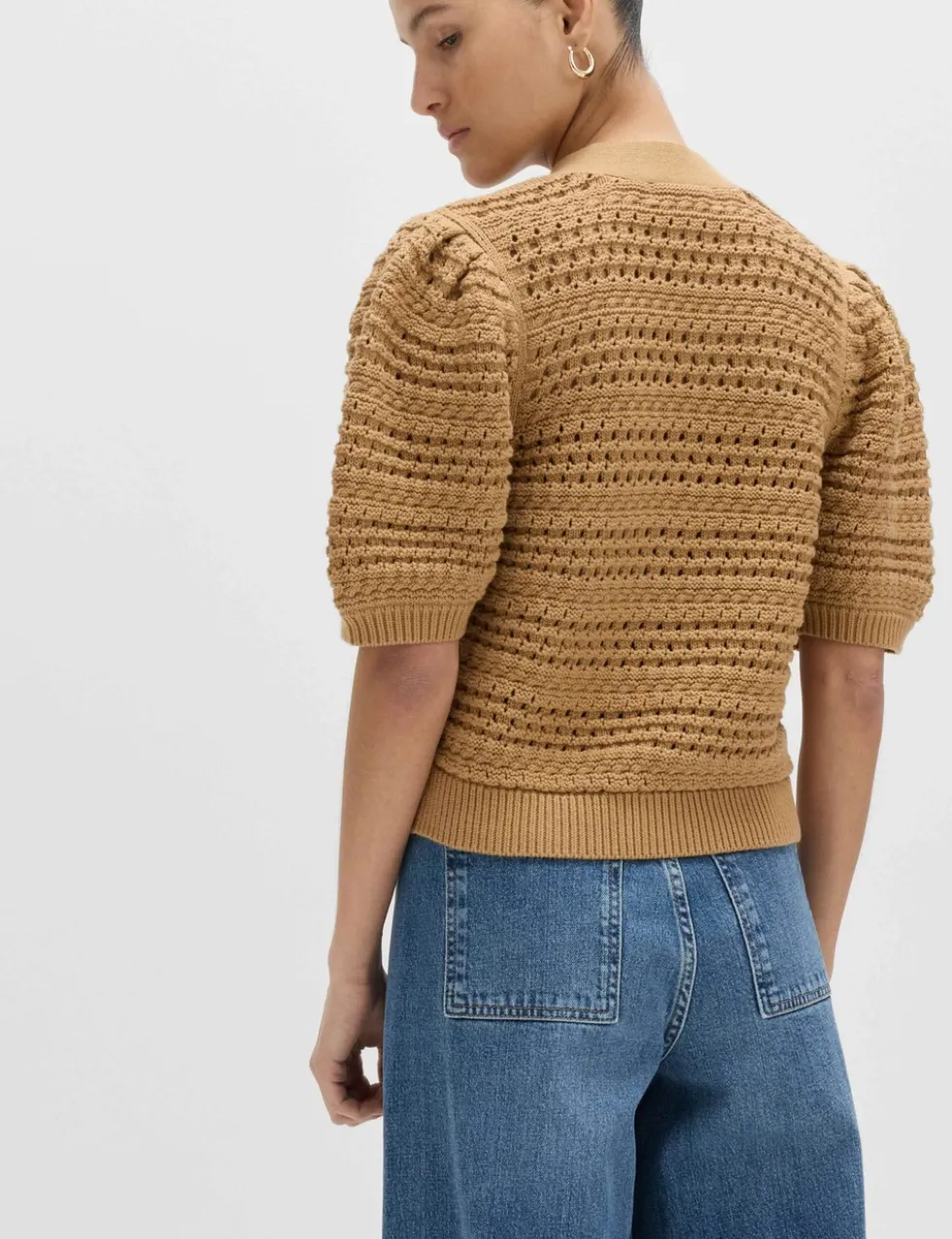 Pure Cotton Puff Sleeve Cropped Cardigan