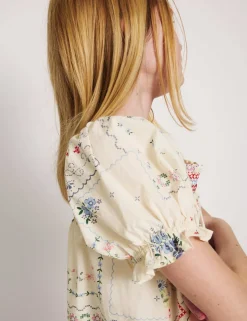 Pure Cotton Puff Sleeve Floral Mini Dress (6-16 Yrs)