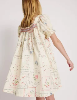 Pure Cotton Puff Sleeve Floral Mini Dress (6-16 Yrs)