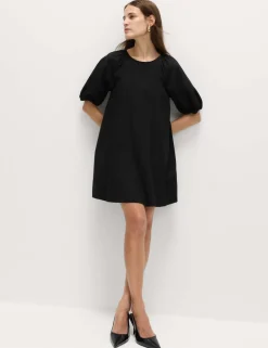 Pure Cotton Puff Sleeve Mini Smock Dress