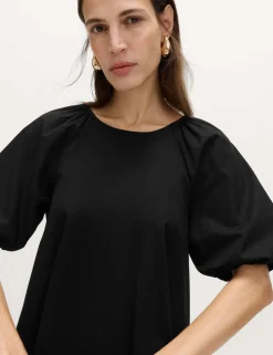 Pure Cotton Puff Sleeve Mini Smock Dress