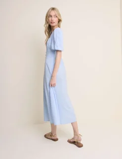 Pure Cotton Puff Sleeve Midi Tea Dress