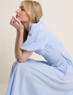 Pure Cotton Puff Sleeve Midi Tea Dress