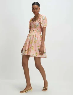 Pure Cotton Puff Sleeve Shirred Mini Dress