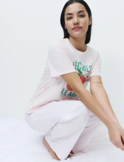Pure Cotton Pyjama Set With Woven Bottoms