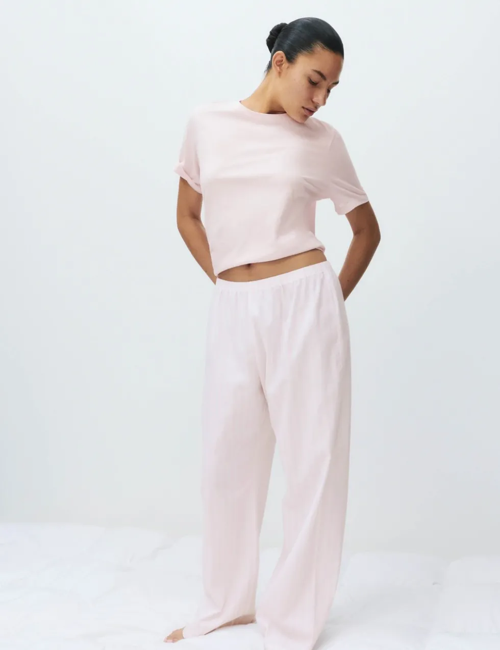 Pure Cotton Pyjama Set With Woven Bottoms