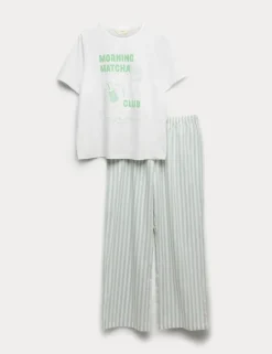Pure Cotton Pyjama Set With Woven Bottoms