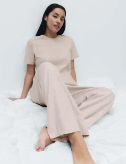 Pure Cotton Pyjama Set With Woven Bottoms