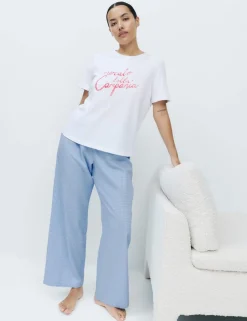 Pure Cotton Pyjama Set With Woven Bottoms