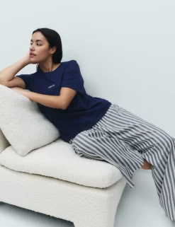 Pure Cotton Pyjama Set With Woven Bottoms