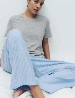 Pure Cotton Pyjama Set With Woven Bottoms