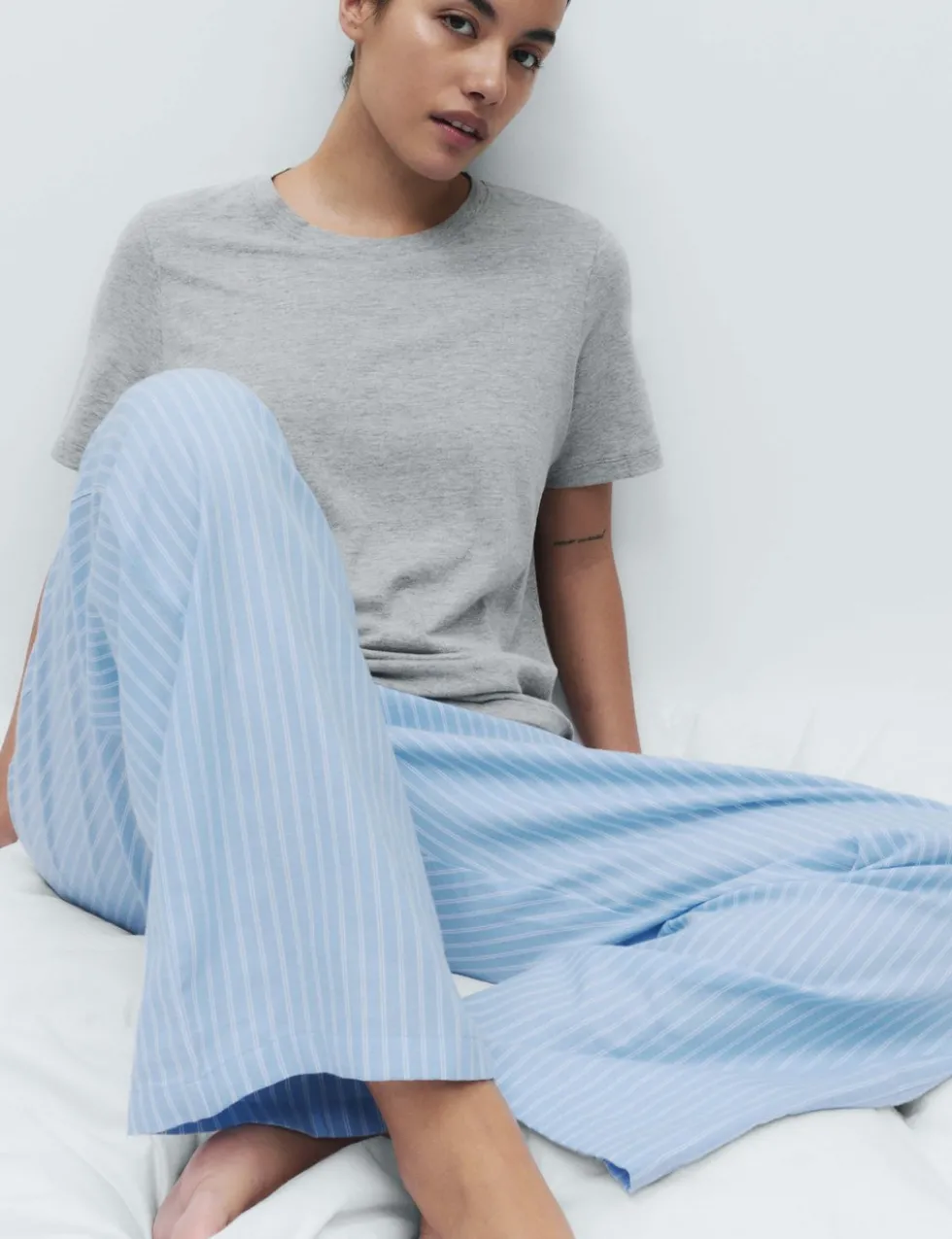 Pure Cotton Pyjama Set With Woven Bottoms