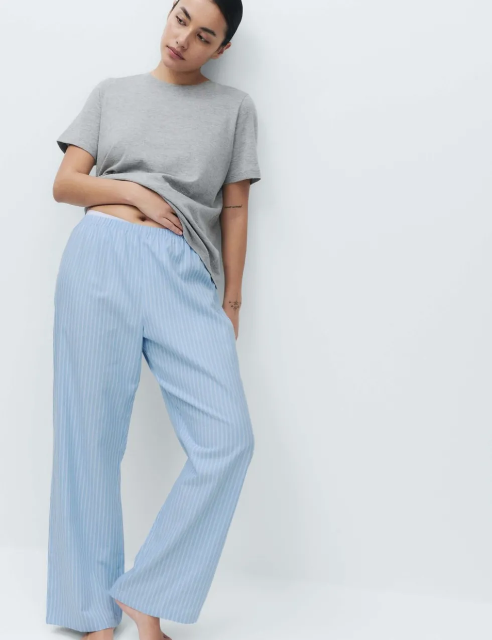 Pure Cotton Pyjama Set With Woven Bottoms
