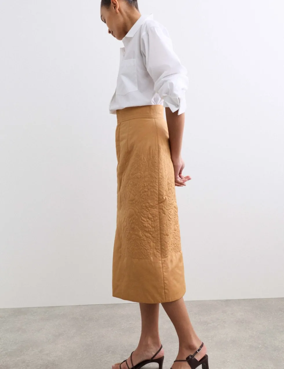 Pure Cotton Quilted Midi Column Skirt