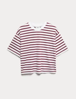 Pure Cotton Relaxed Striped Boxy T-Shirt