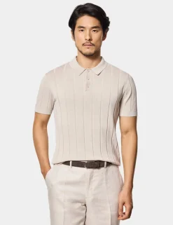Pure Cotton Rib Knitted Polo Shirt
