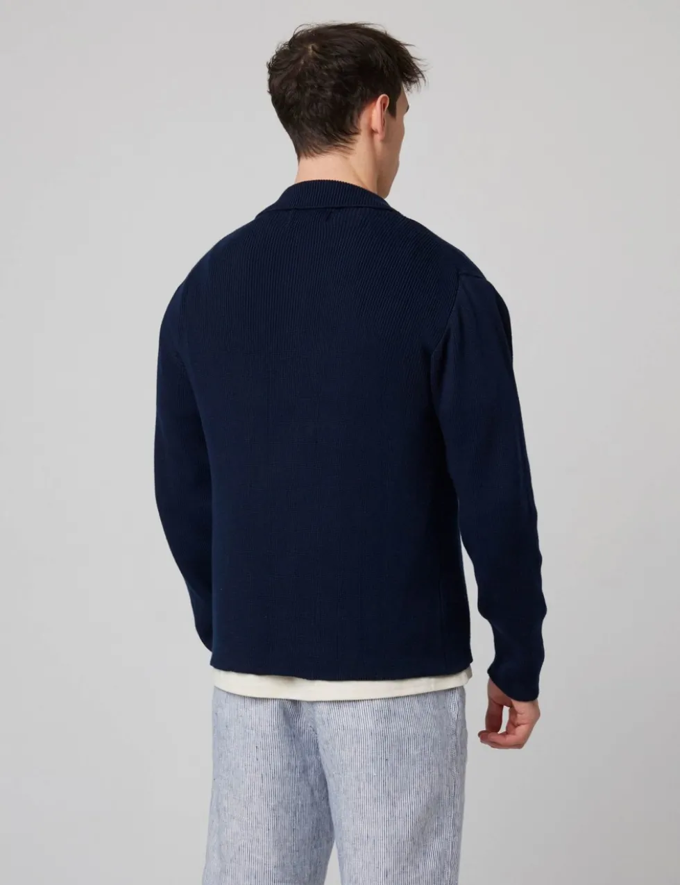 Pure Cotton Ribbed Collared Neck Cardigan