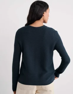 Pure Cotton Ribbed Crew Neck Cardigan