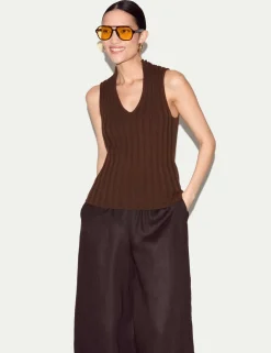 Pure Cotton Ribbed Scoop Neck Knitted Vest