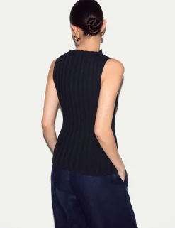 Pure Cotton Ribbed Scoop Neck Knitted Vest