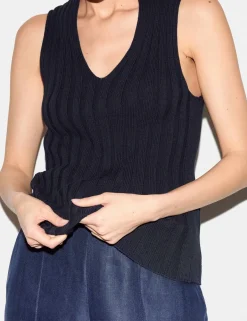 Pure Cotton Ribbed Scoop Neck Knitted Vest
