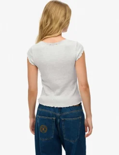 Pure Cotton Ribbed Square Neck T-Shirt