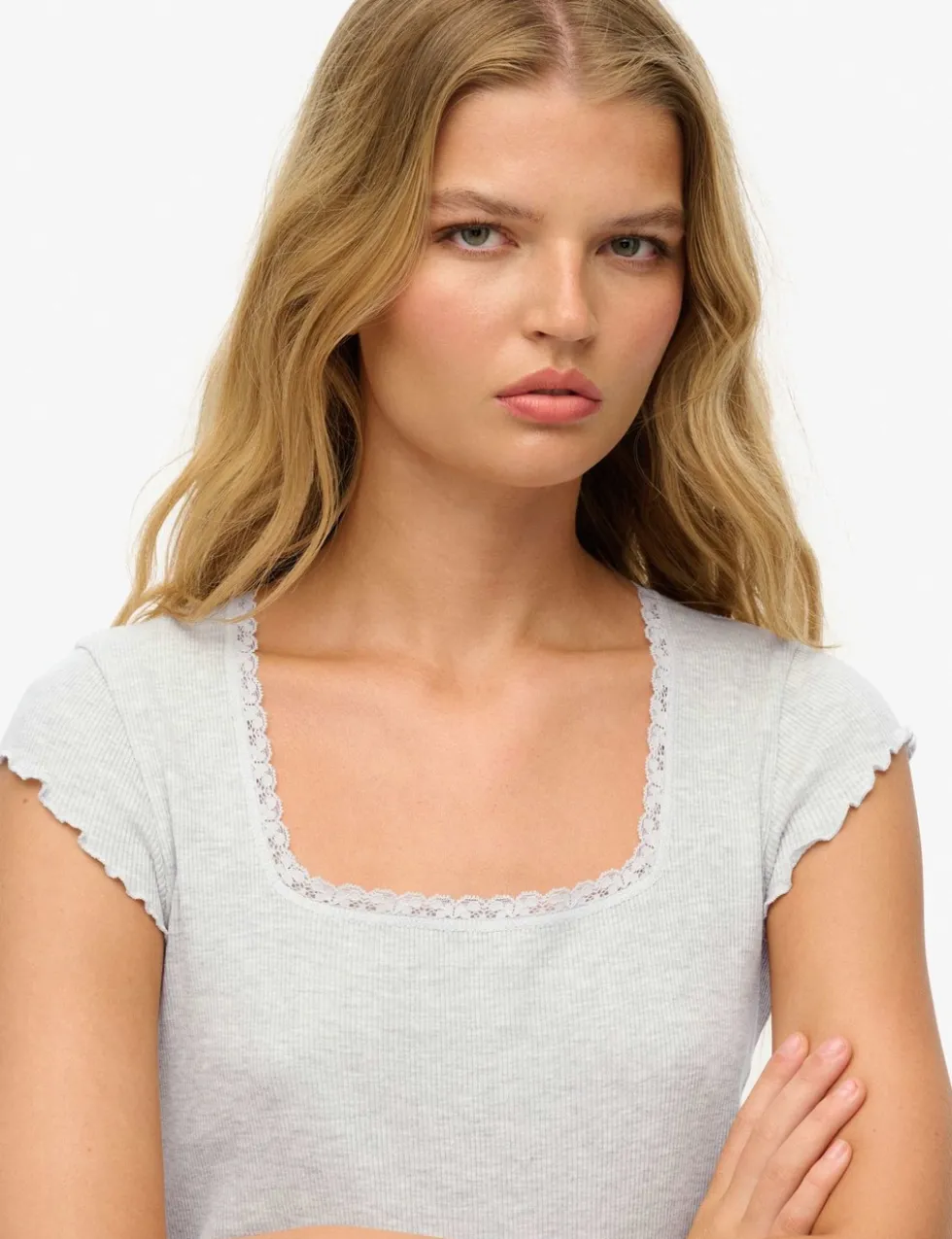 Pure Cotton Ribbed Square Neck T-Shirt